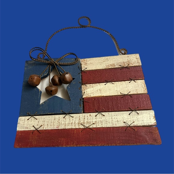 Rustic Wooden & Metal USA American Flag Wall Art 10” x 7.75” - Picture 1 of 4